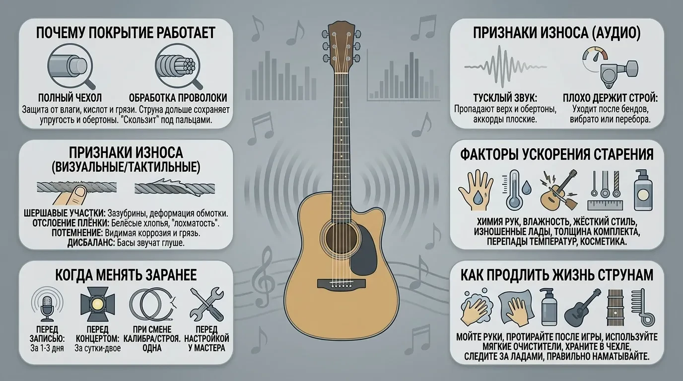Когда менять гитарные струны с покрытием Когда менять гитарные струны с покрытием