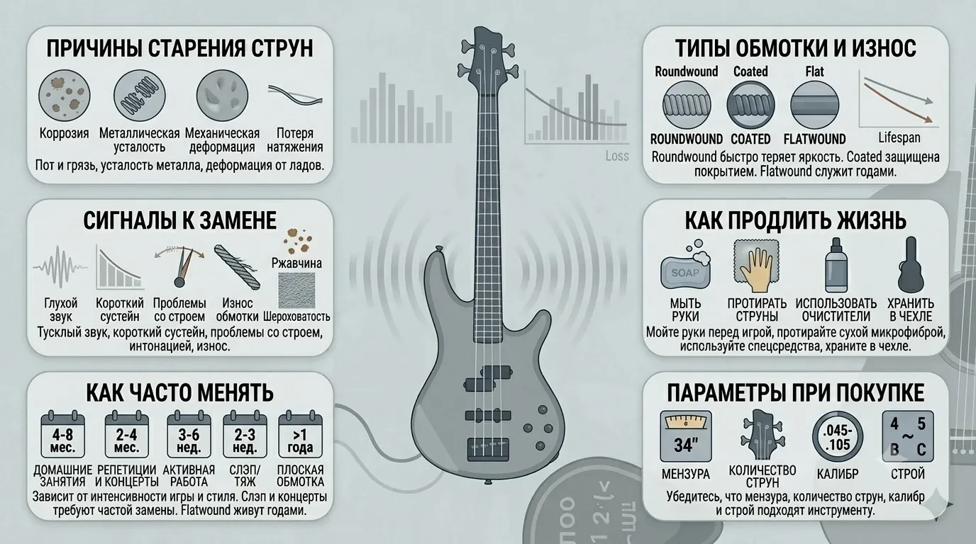 Когда менять струны на бас-гитаре