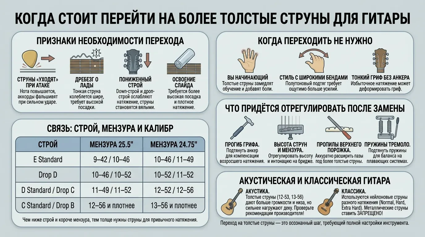 Когда стоит перейти на более толстые струны для гитары Когда стоит перейти на более толстые струны для гитары