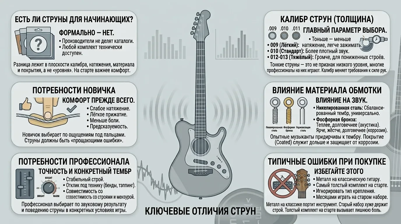 Отличие гитарных струн для новичков и профессионалов