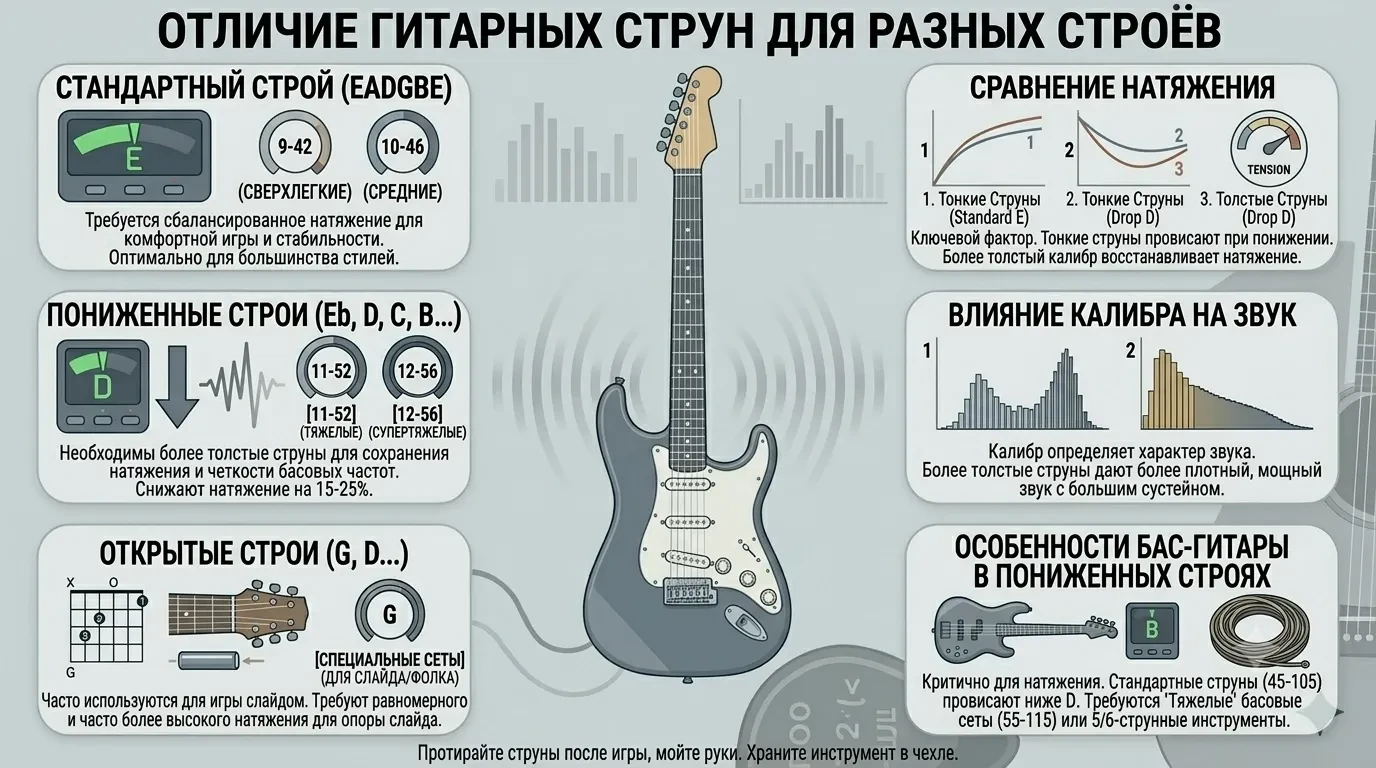 Отличие гитарных струн для разных строёв