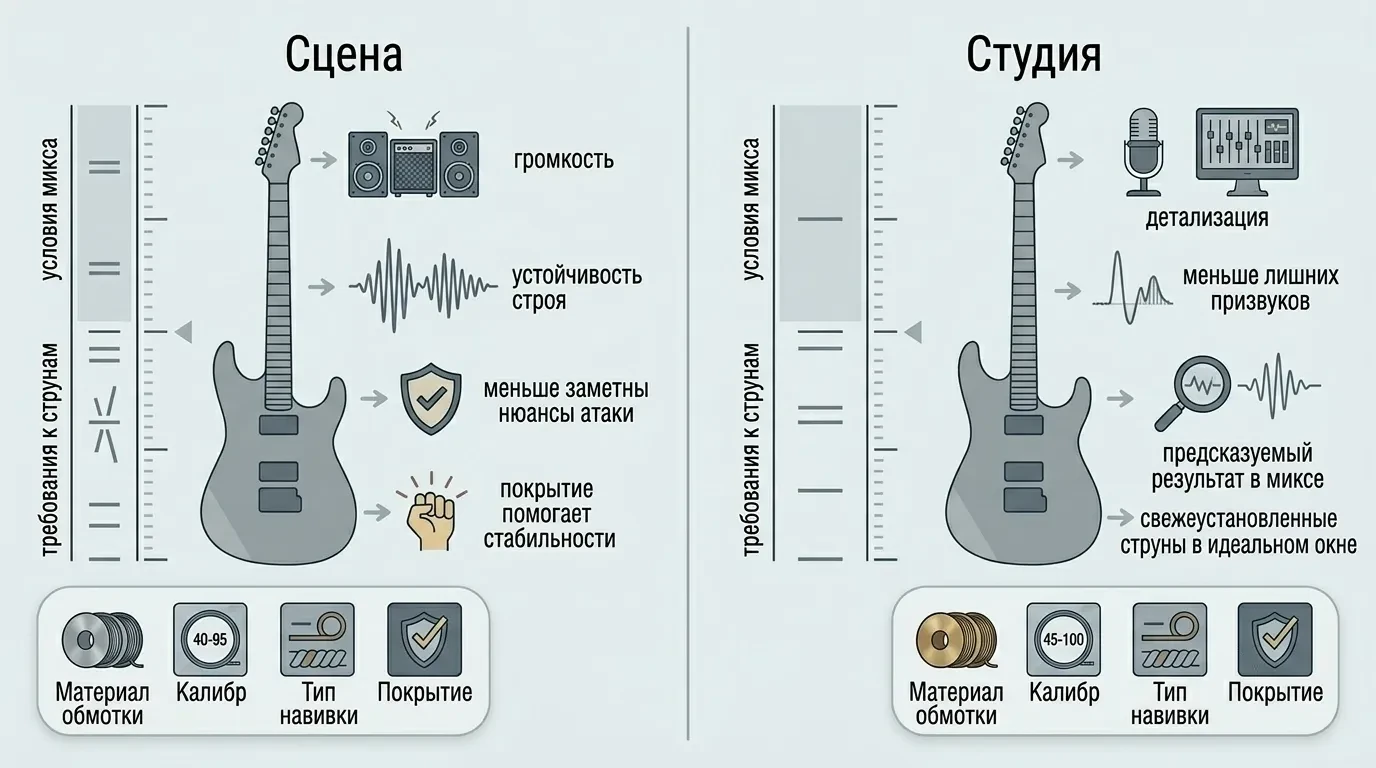 Отличие гитарных струн для сцены и студии