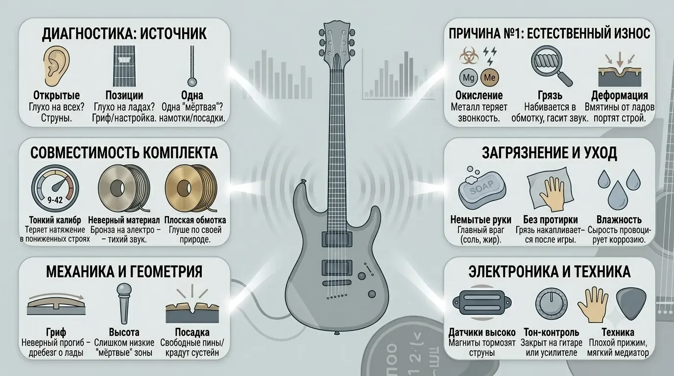 Почему гитарные струны глухо звучат