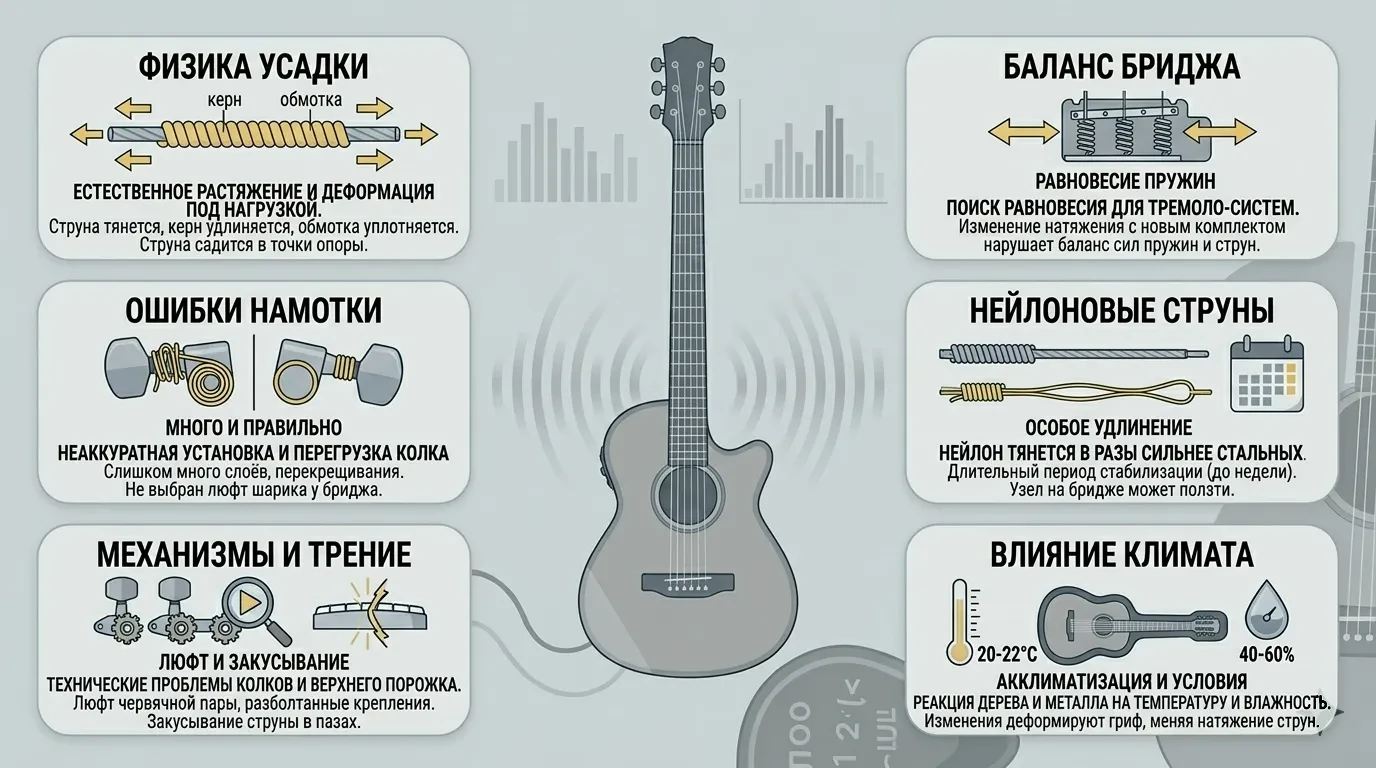 Почему новые гитарные струны быстро расстраиваются Почему новые гитарные струны быстро расстраиваются