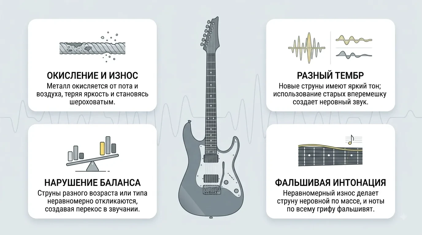 Почему нужно менять все струны сразу Почему нужно менять все струны сразу