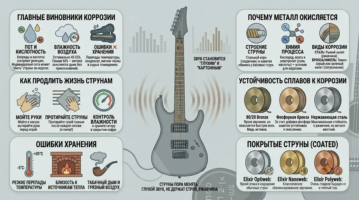 Почему струны на гитаре быстро ржавеют Почему струны на гитаре быстро ржавеют