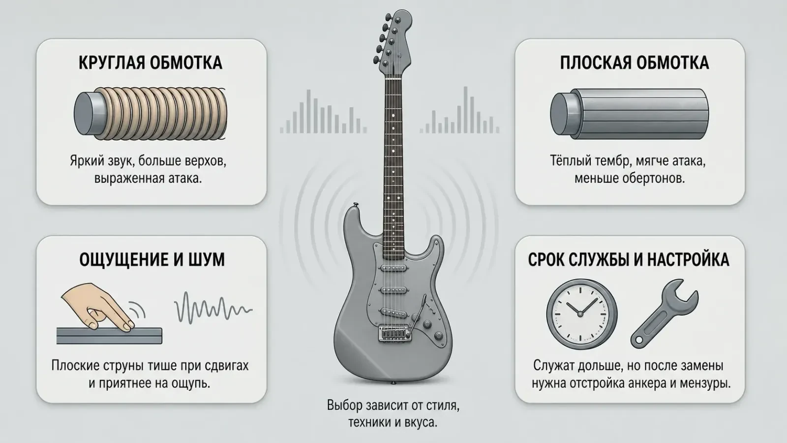 Чем отличаются плоские гитарные струны от круглых Чем отличаются плоские гитарные струны от круглых