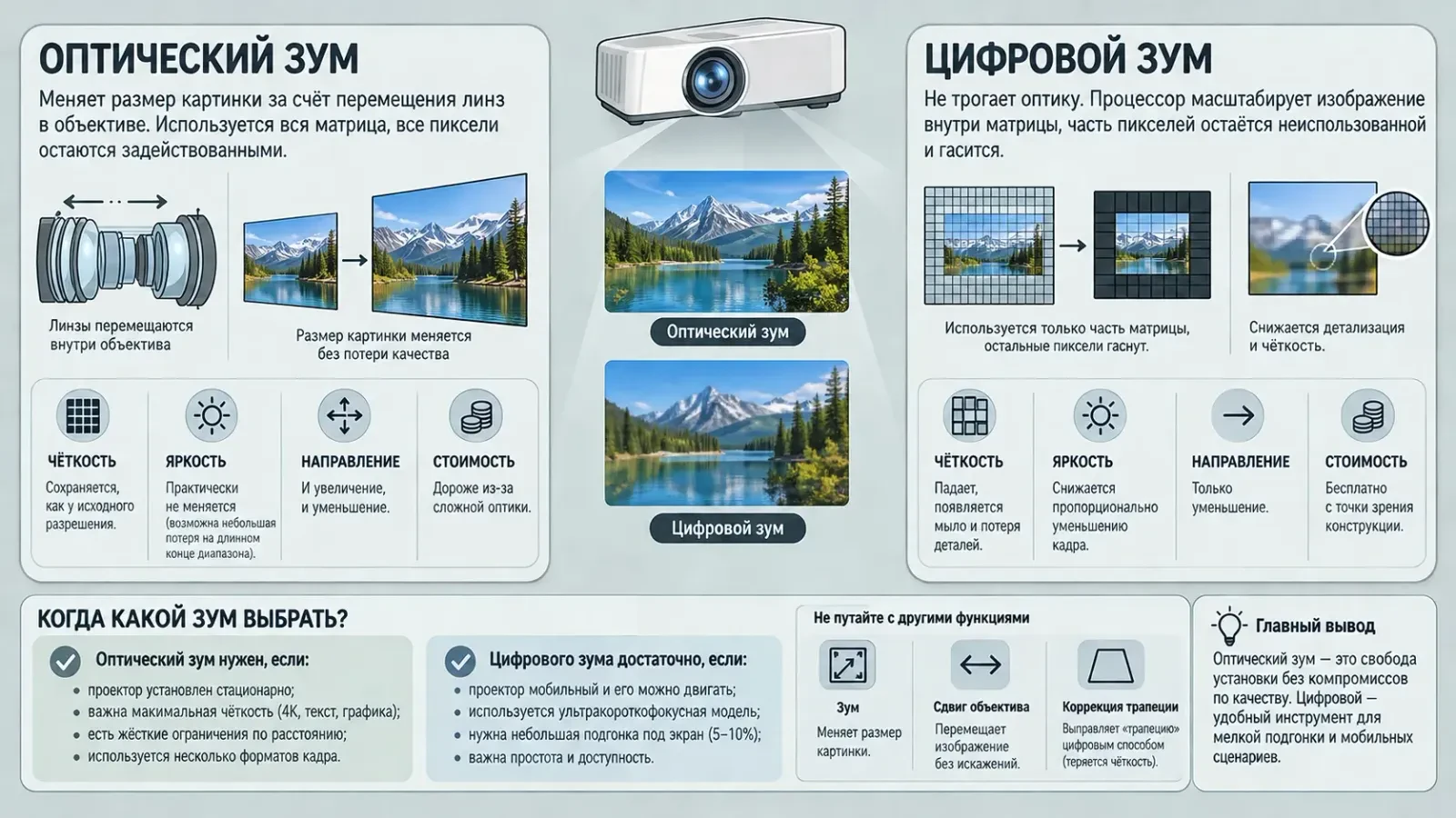 Отличие оптического зума от цифрового в проекторах