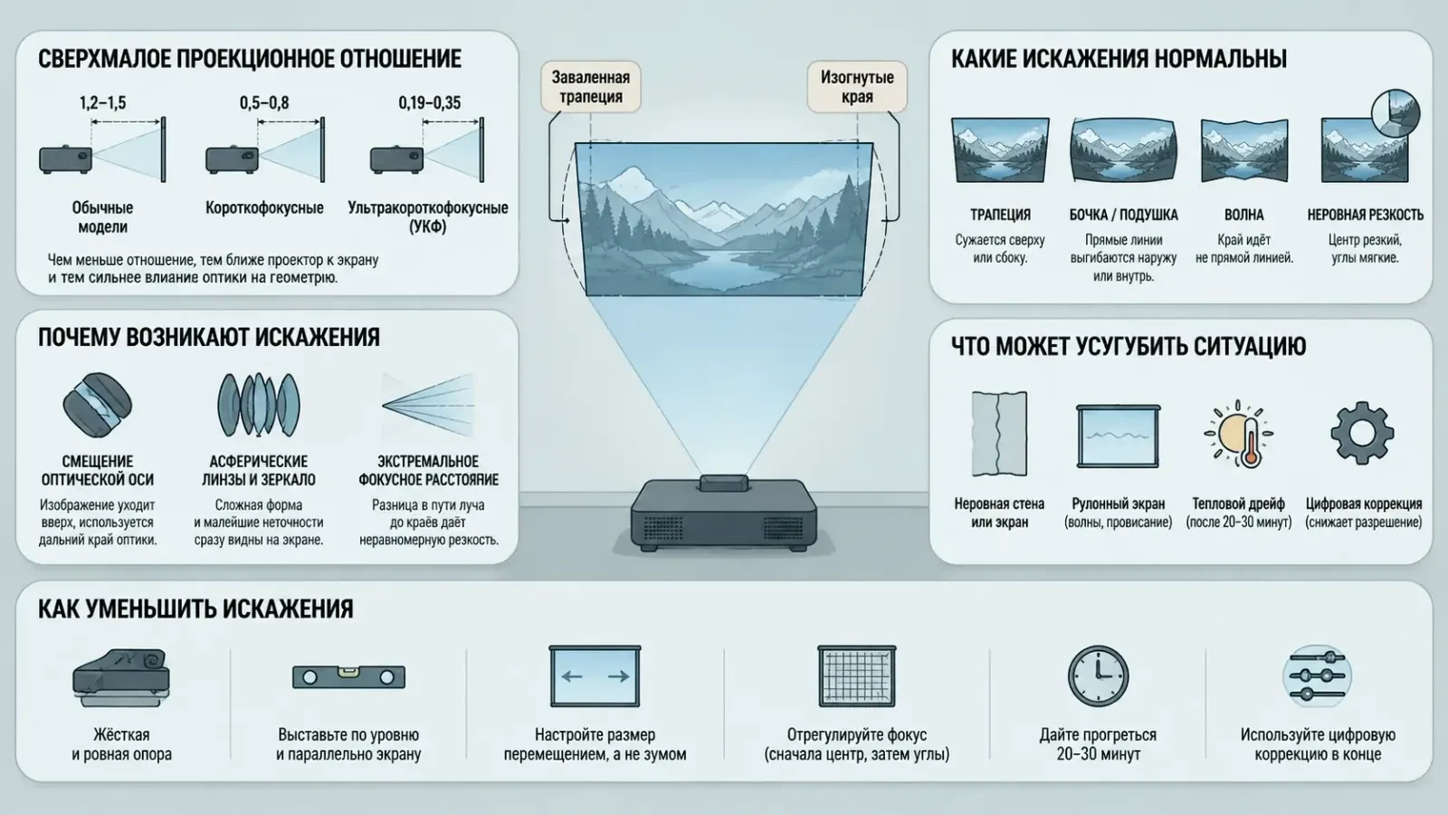 Почему ультракороткофокусные объективы для проектора искажают геометрию