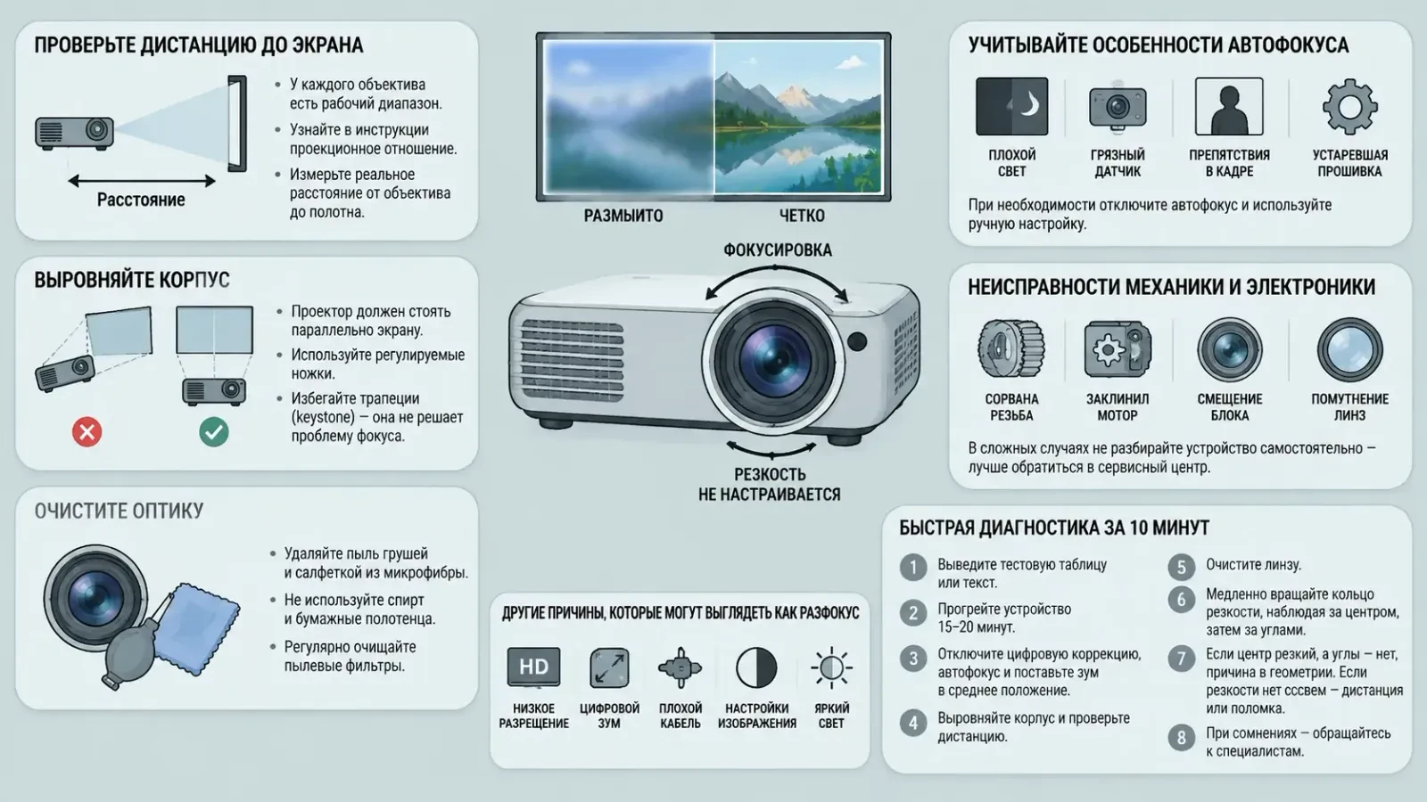 Почему не фокусируется объектив проектора