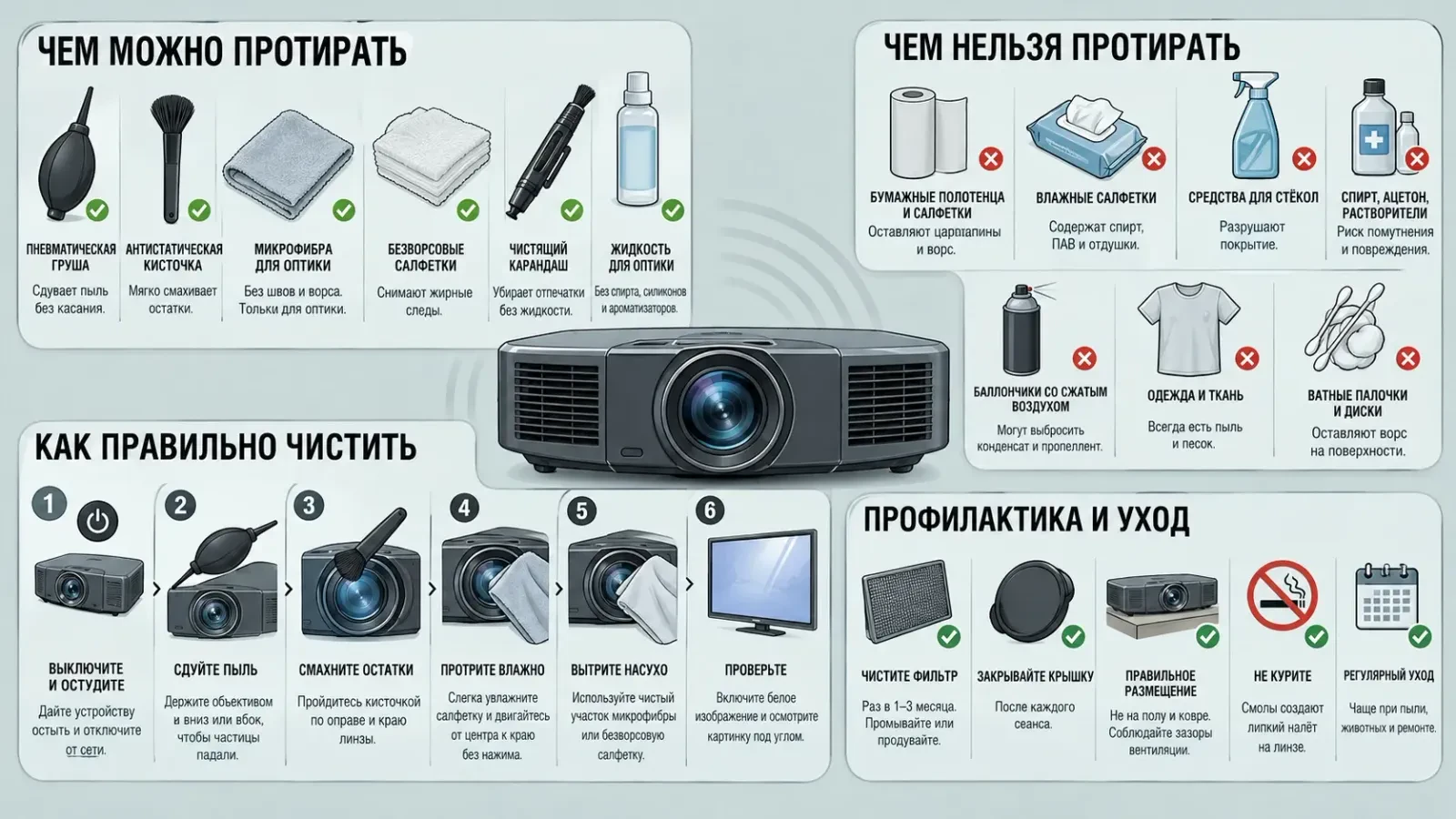 Чем протирать объектив проектора от пыли
