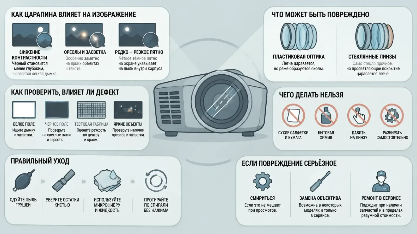 Чем грозит царапина на линзе проектора