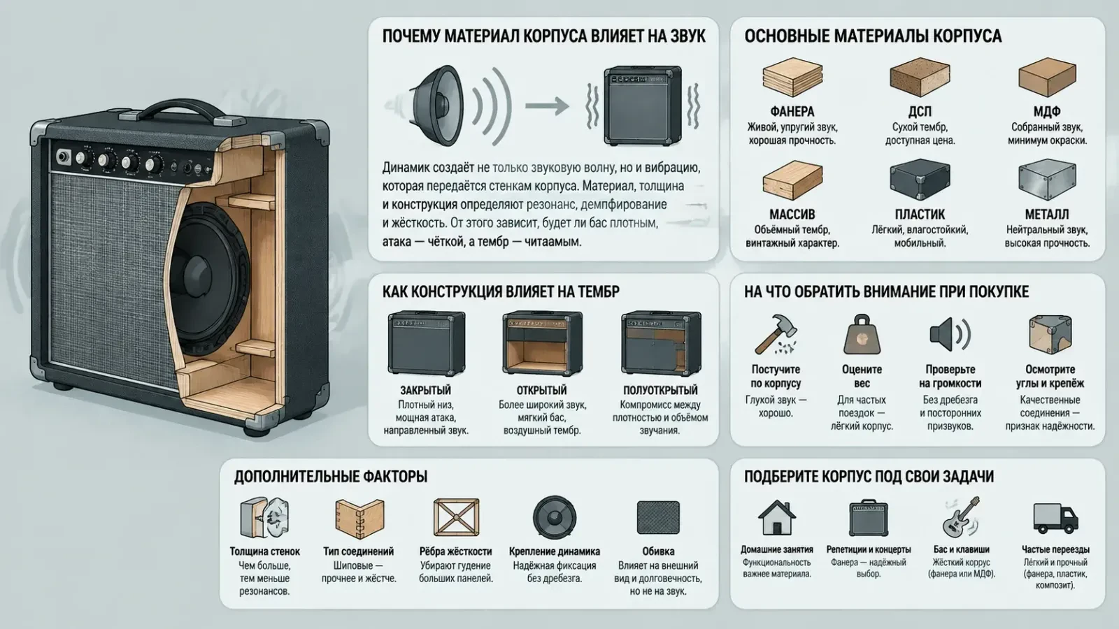 Из чего сделан корпус комбоусилителя и как он влияет на звук