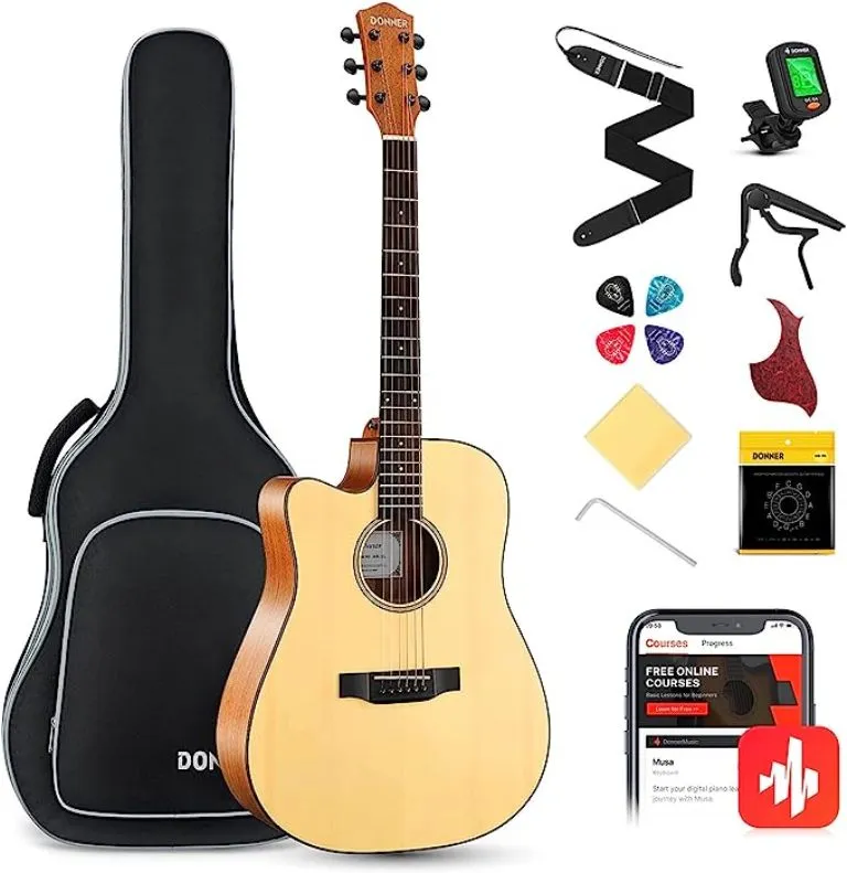 Donner Left Handed Acoustic Guitar Cutaway DAG-1CL 41 Inch