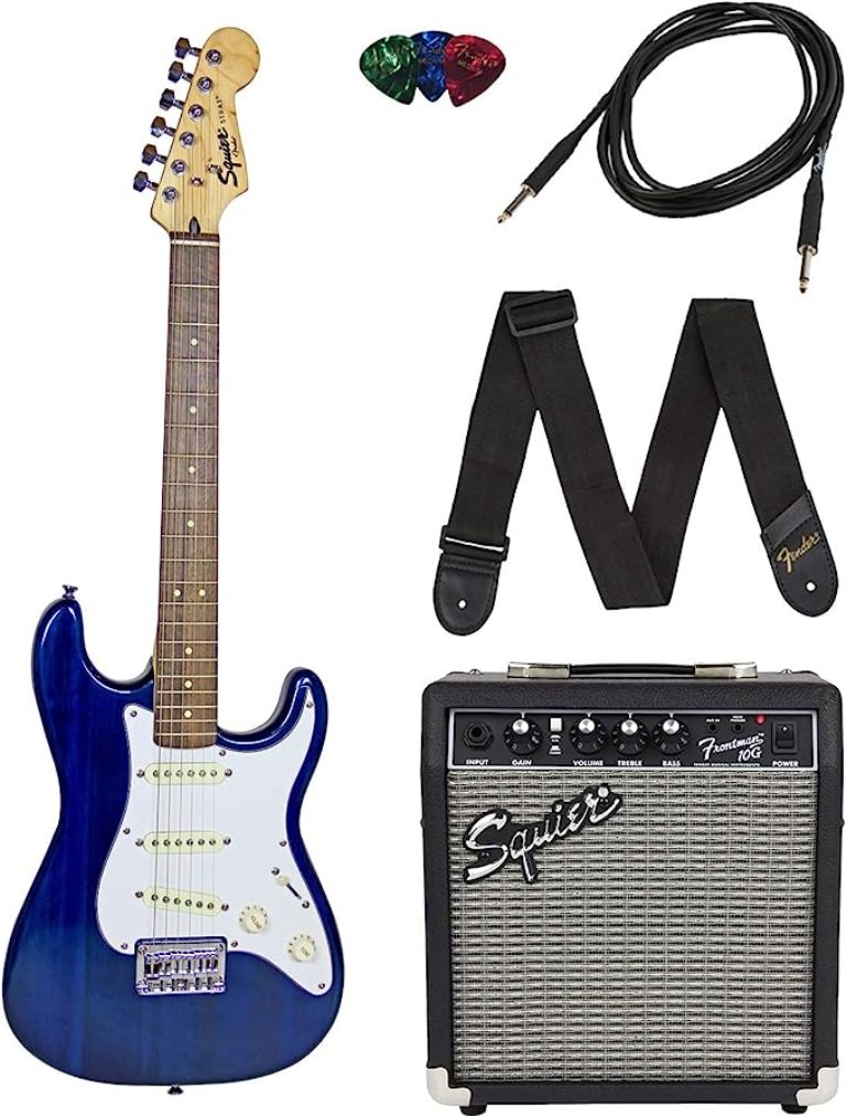 Электрогитара Squier by Fender Short Scale Stratocaster – Transparent Blue Bundle