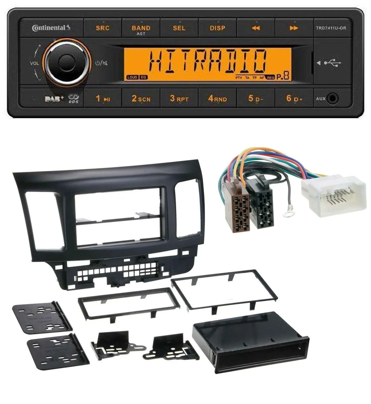 Continental 1DIN DAB MP3 AUX USB Autoradio für Mitsubishi Evo Lancer (ab 2008)