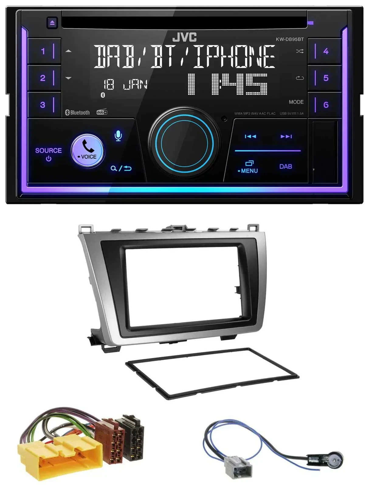 JVC MP3 USB 2DIN DAB Bluetooth CD Autoradio für Mazda 6 08-12 schwarz-silber
