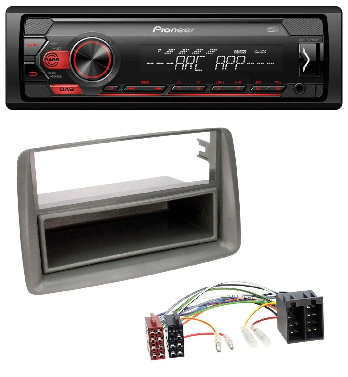 Pioneer DAB 1DIN MP3 AUX USB Autoradio für Fiat Panda (169 2003-2012) grau