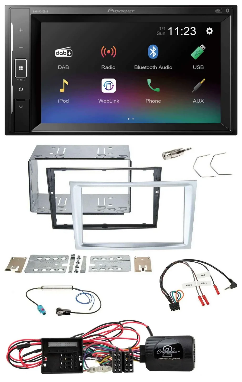 Автомагнитола для Opel Corsa D Pioneer 2-DIN DAB Bluetooth USB, матовый хром, с 2009 г