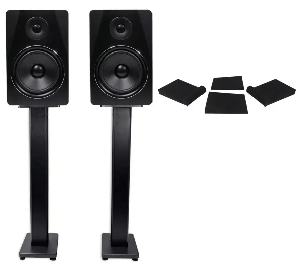 Pair Rockville APM8B 8" 2-Way 500 Watt Powered USB Studio Monitors+Stands+Pads