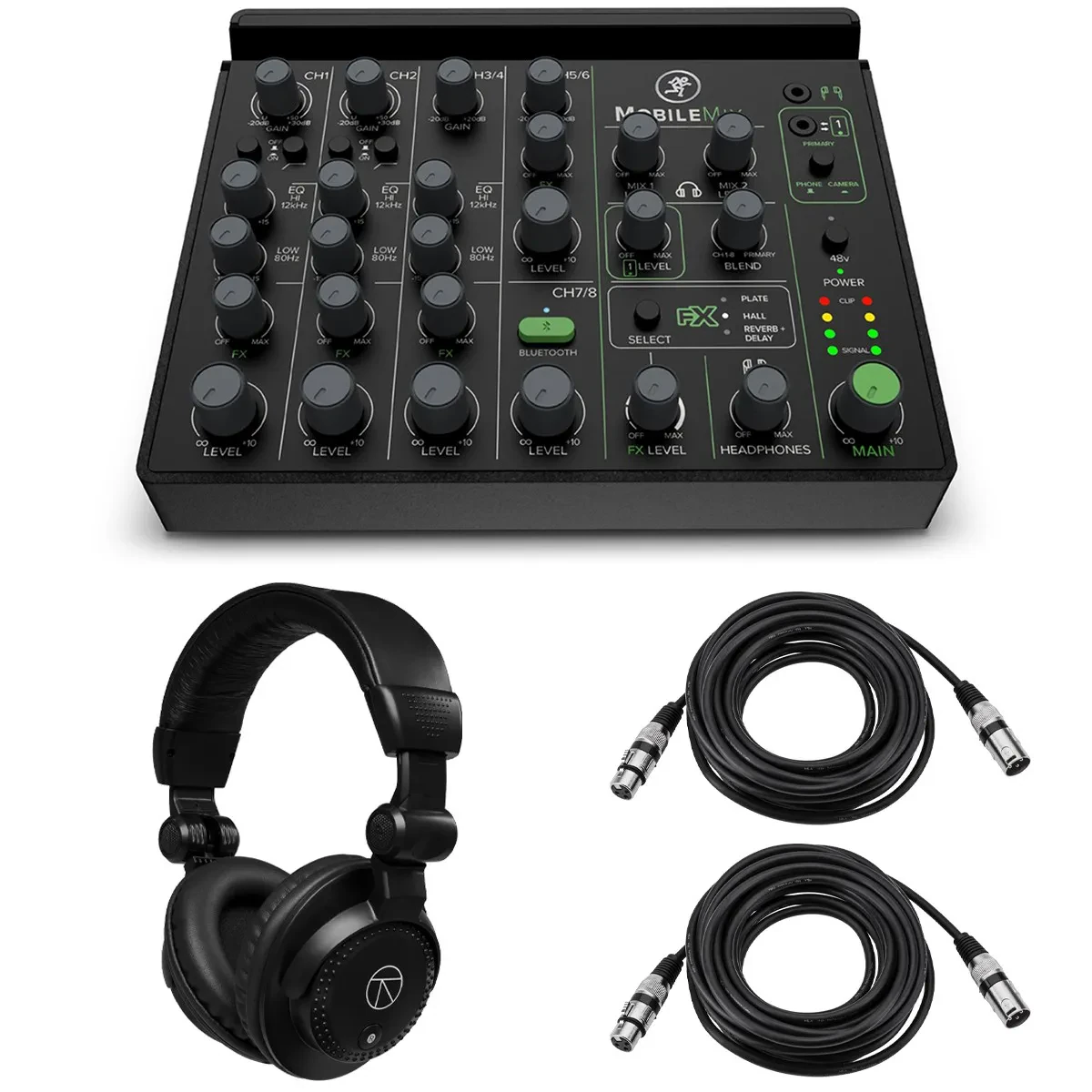 Mackie MobileMix 8-Ch USB Audio Mixer, w/TAPH100 Headphones and 2x XLR Cables