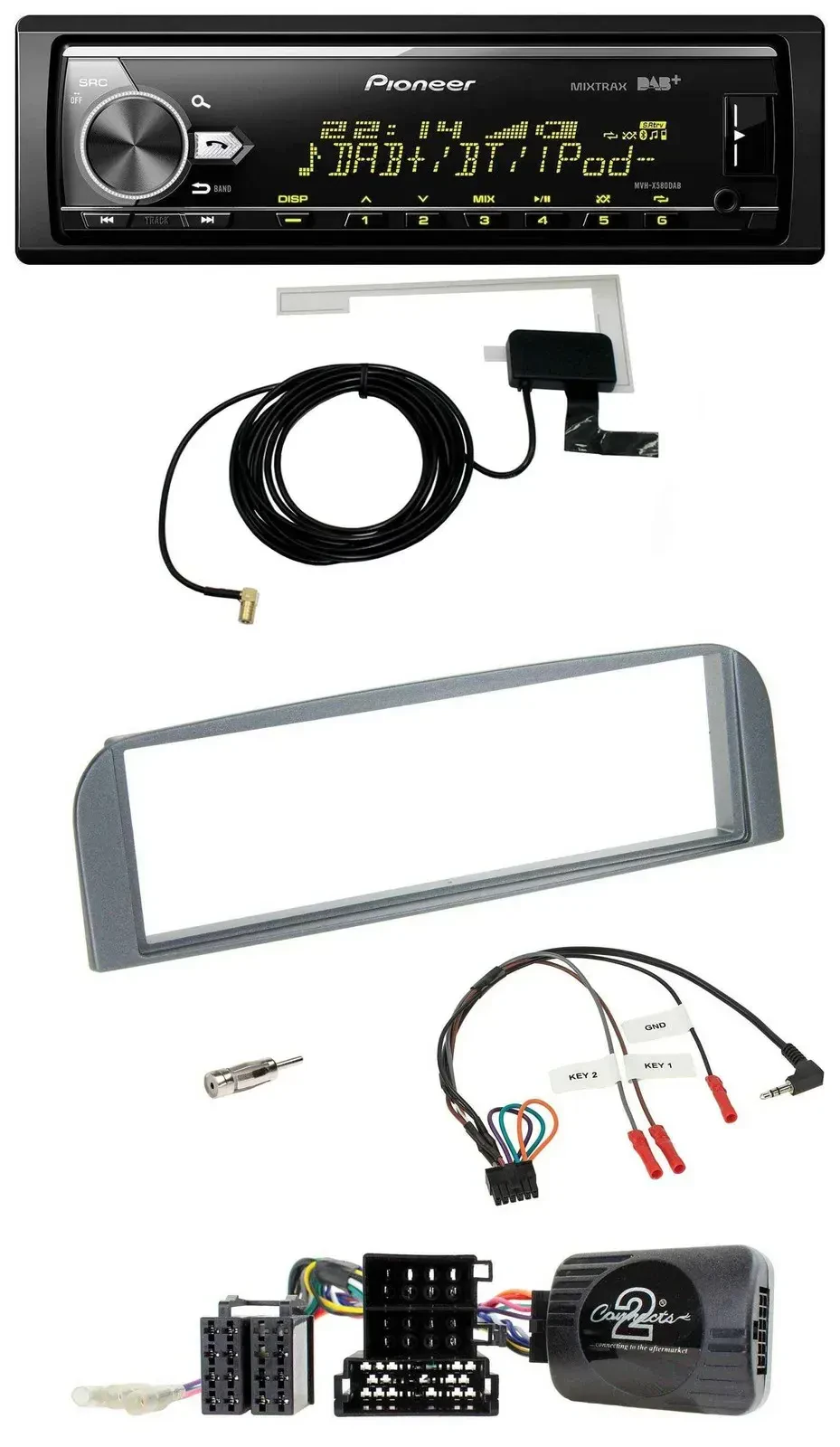 Автомагнитола Pioneer Bluetooth, DAB, USB, поддержка кнопок на руле, для Alfa Romeo 147/GT (2007–2010), антрацит