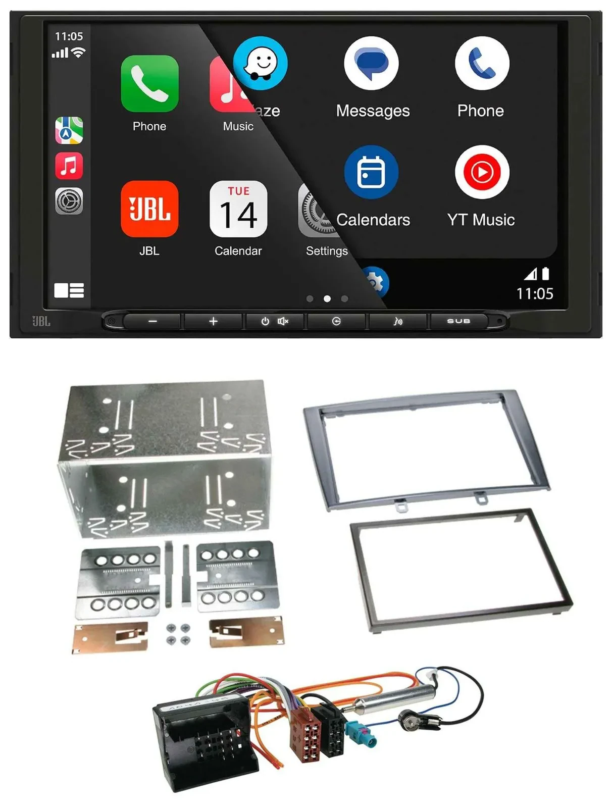 JBL USB 2DIN MP3 Bluetooth AUX Autoradio für Peugeot 308 07-09 silber