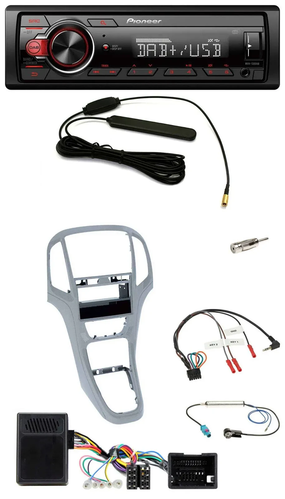 Pioneer MP3 DAB 1DIN Lenkrad USB Autoradio für Opel Astra J 09-16 Platin silber