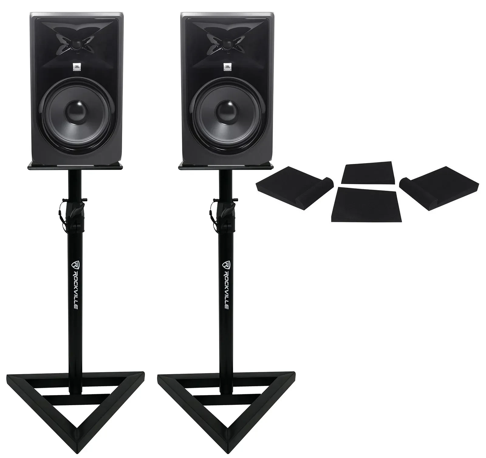 2) JBL 308P MkII 8" Powered Studio Reference Monitors Monitoring Speakers+Stands