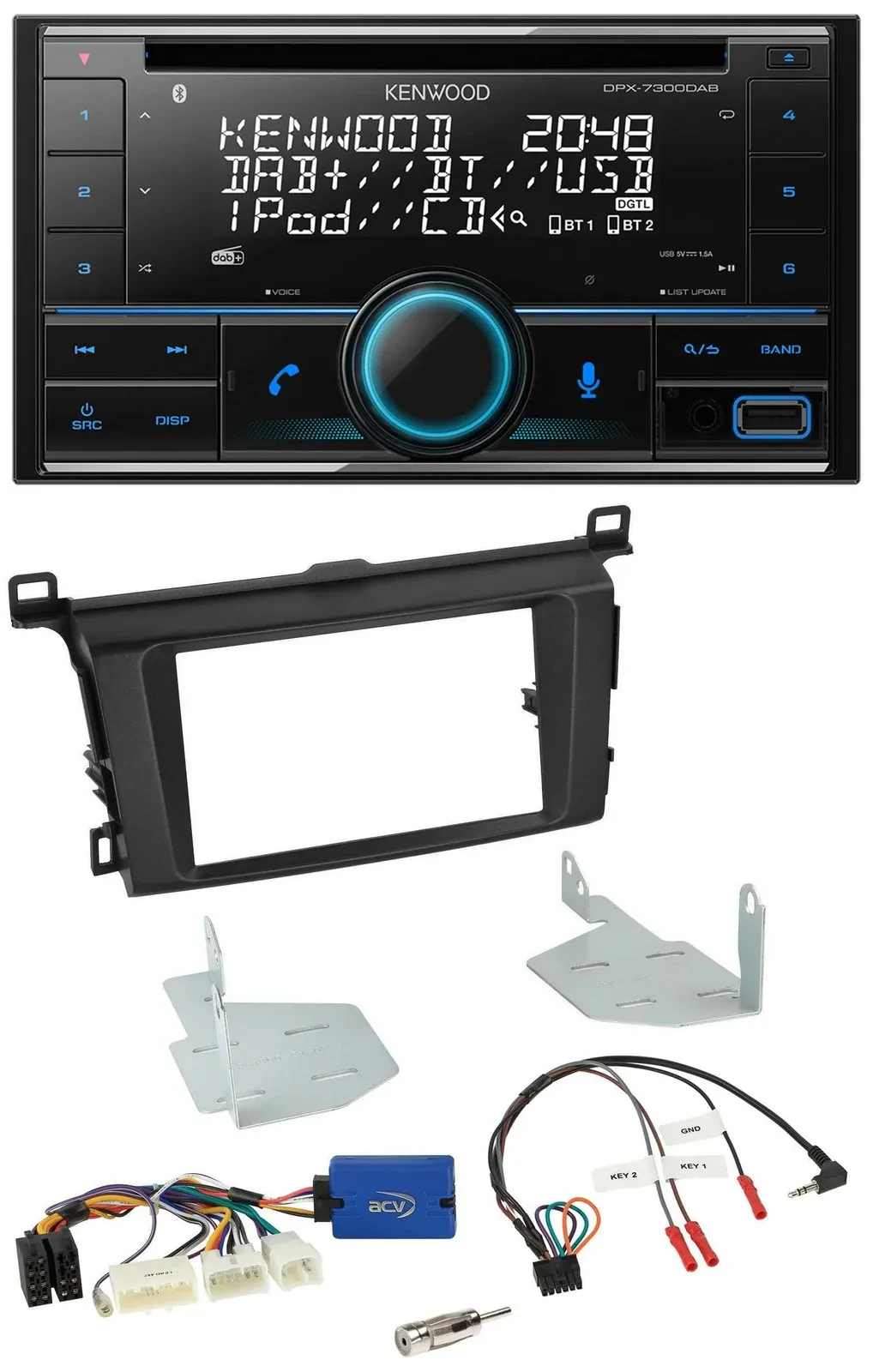 Автомагнитола Kenwood 2DIN, CD, DAB, USB, Bluetooth для Toyota RAV4 (с 2013), поддержка кнопок на руле