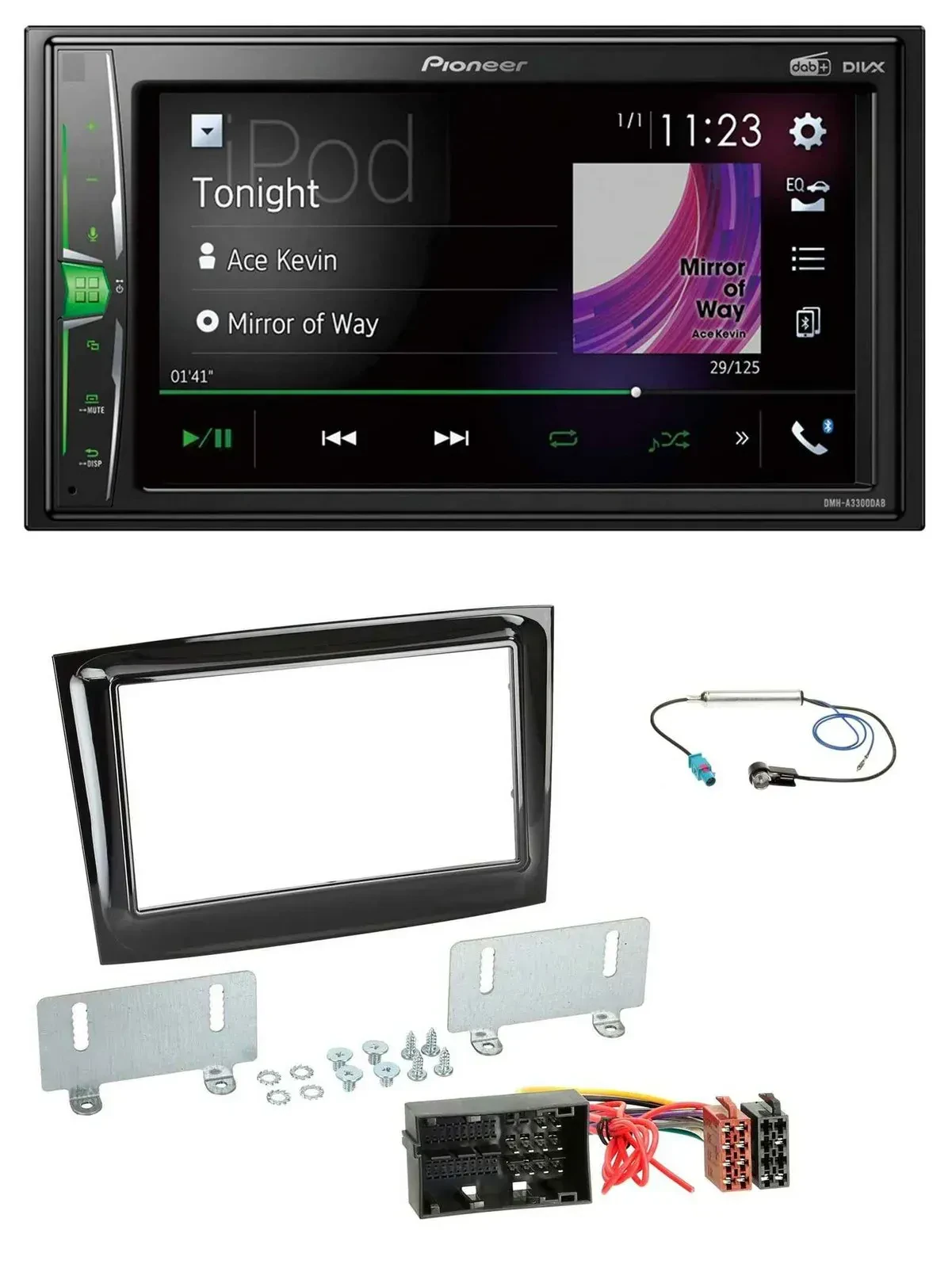 Pioneer 2DIN MP3 DAB USB Bluetooth Autoradio für Fiat Doblo ab 2015 piano schwar