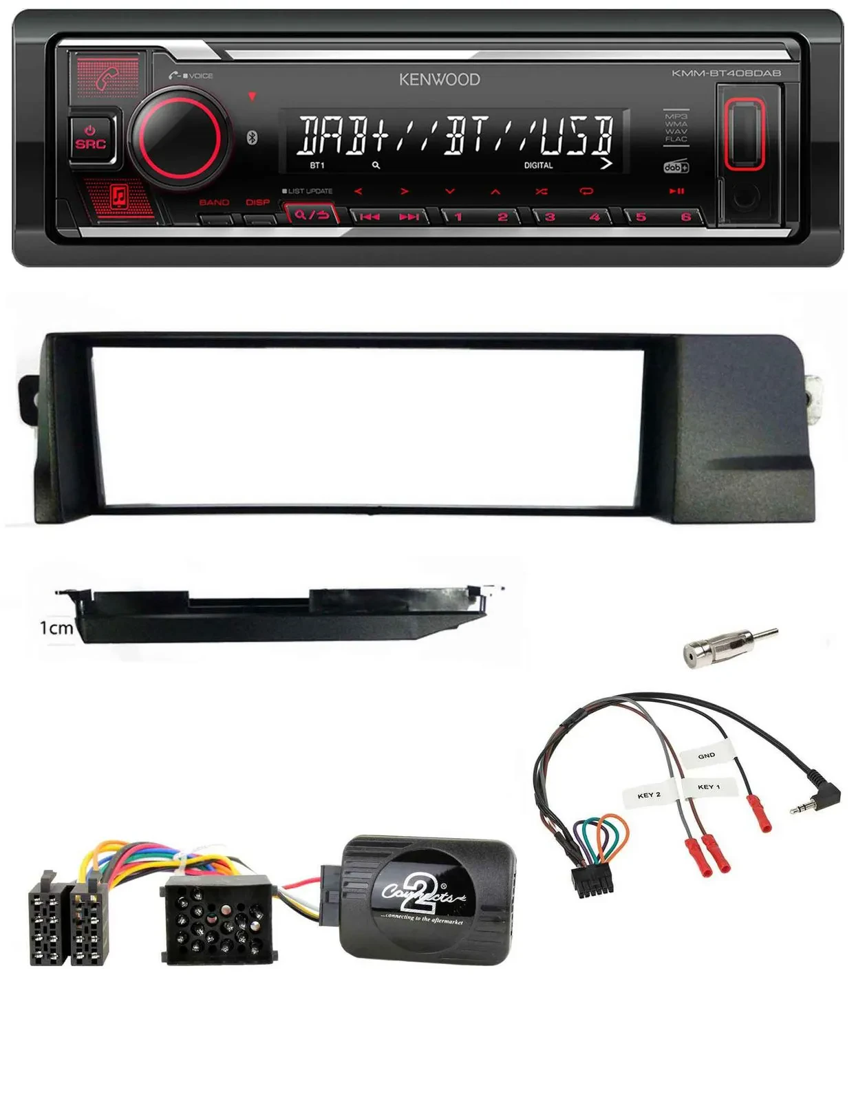 Kenwood Lenkrad Bluetooth USB DAB Autoradio für BMW 3er E46 98-07 Profi Rundpin