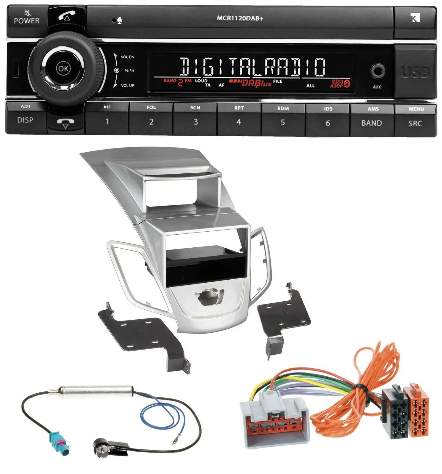 Kienzle Bluetooth MP3 USB DAB Autoradio für Ford Fiesta Display 08-10 silber