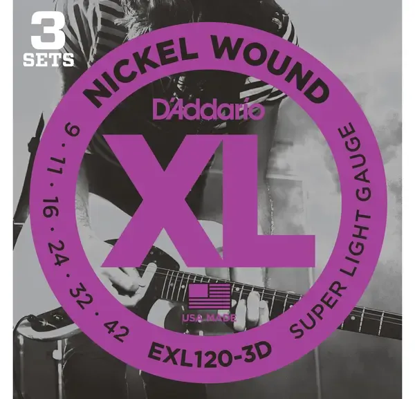 Струны для электрогитары D'Addario EXL120-3D Nickel Wound 9-42 (3 комплекта)