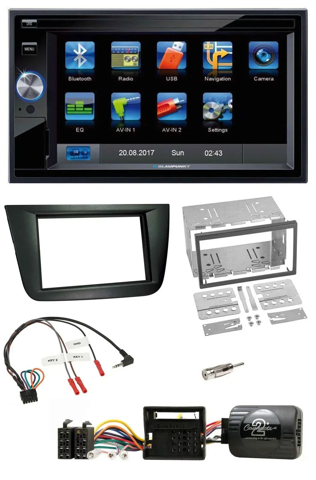 Blaupunkt 2DIN Bluetooth TMC USB Lenkrad SD Navigation für Seat Altea Toledo sch