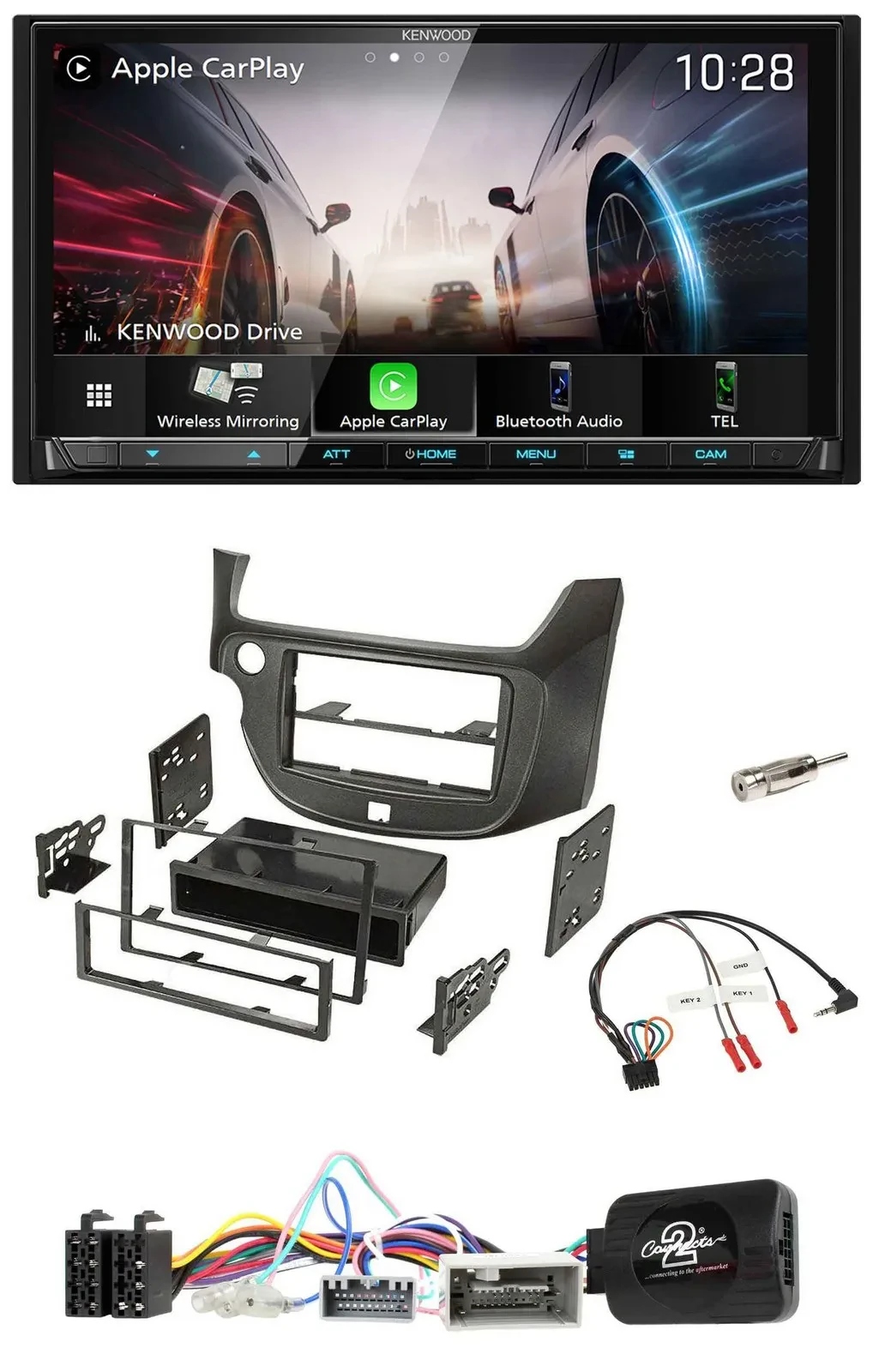 Автомагнитола Kenwood 2DIN USB DAB Bluetooth для Honda Jazz (с 2014), тёмно-серый