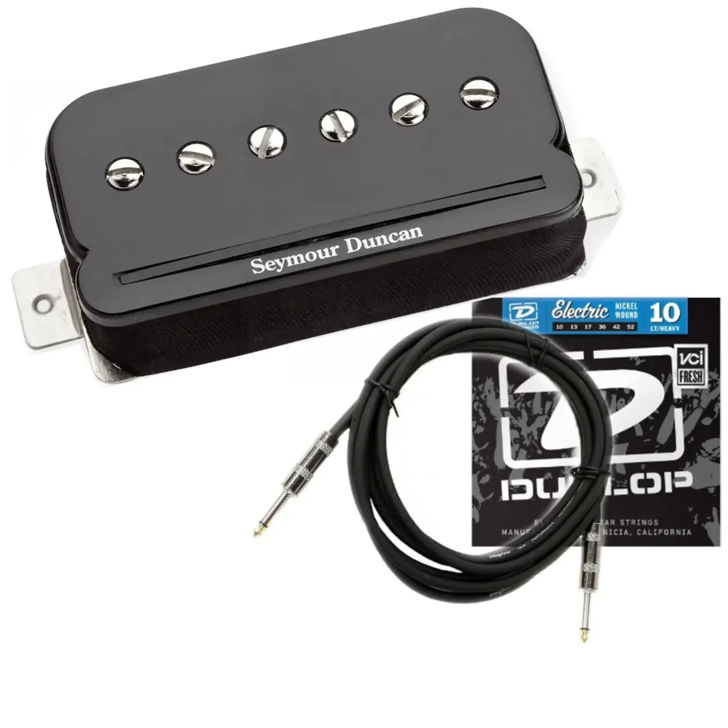 Звукосниматель для электрогитары Seymour Duncan SHPR-1n P-Rails, хамбакер, для грифа, черный (набор) с комплектом струн