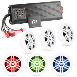 NVX MVPA6 900W Marine 6-Ch Compact Amp + 6x LED 6.5" Speaker Bundle