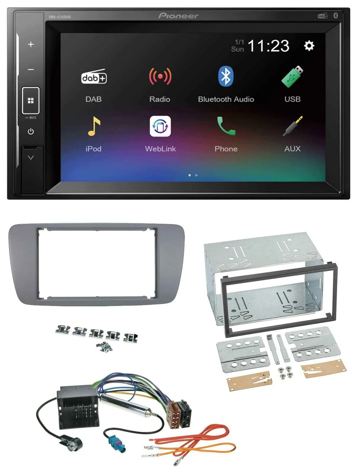 Pioneer DAB MP3 2DIN Bluetooth USB Autoradio für Seat Ibiza ab 08 conemaragrau