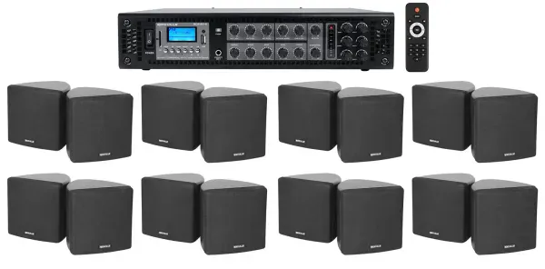 Rockville Commercial 6-Zone Bluetooth Amp+16 3.5" Black Cube Restaurant Speakers