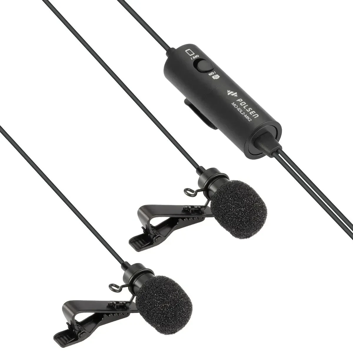 Polsen MO-IDL2-MK2 19.7' Dual Omnidirectional Lavalier Microphone with Switch