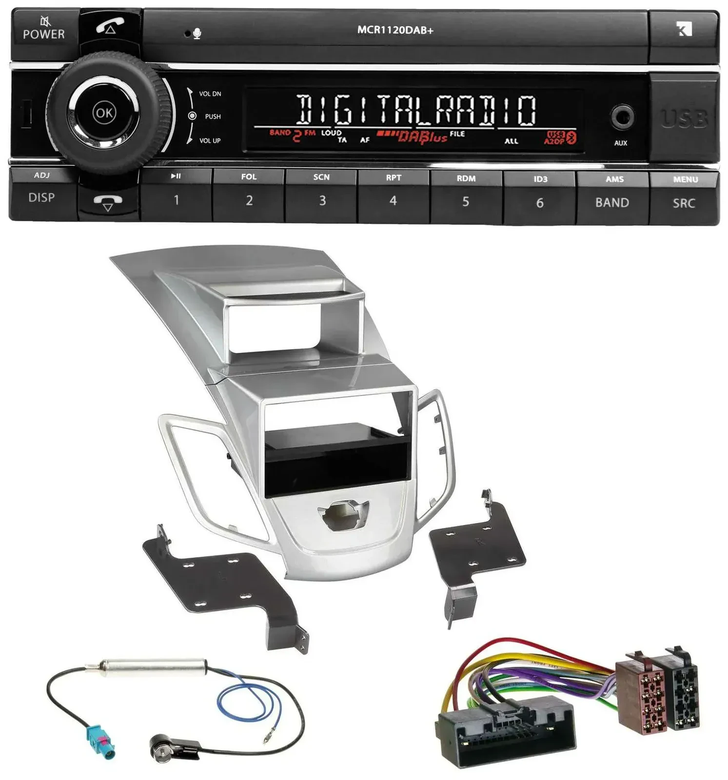 Kienzle Bluetooth MP3 USB DAB Autoradio für Ford Fiesta Display 10-17 silber