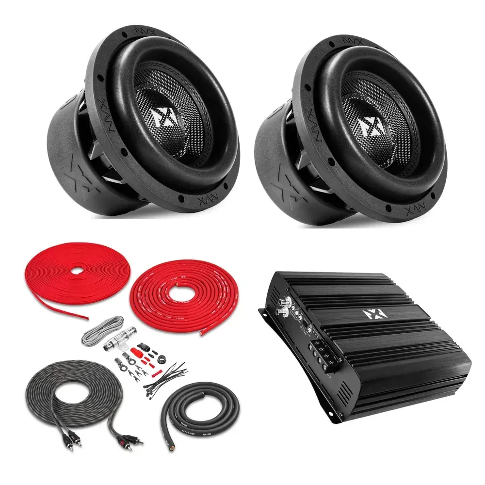 Сабвуферный комплект NVX VCW84v3 8" Dual 4-Ohm 1300W (набор, 2 шт.) + моноблочный усилитель и кабели