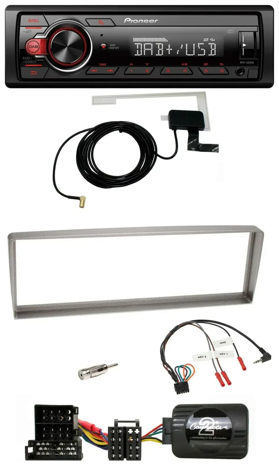 Автомагнитола для Alfa Romeo 156 Pioneer 1-DIN, MP3, DAB, USB, серебристая, поддержка управления на руле