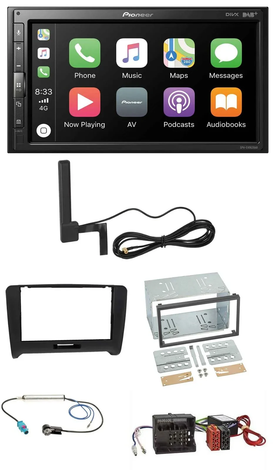 Pioneer USB 2DIN Bluetooth DAB MP3 Autoradio für Audi TT 06-14 Aktivsystem Quadl