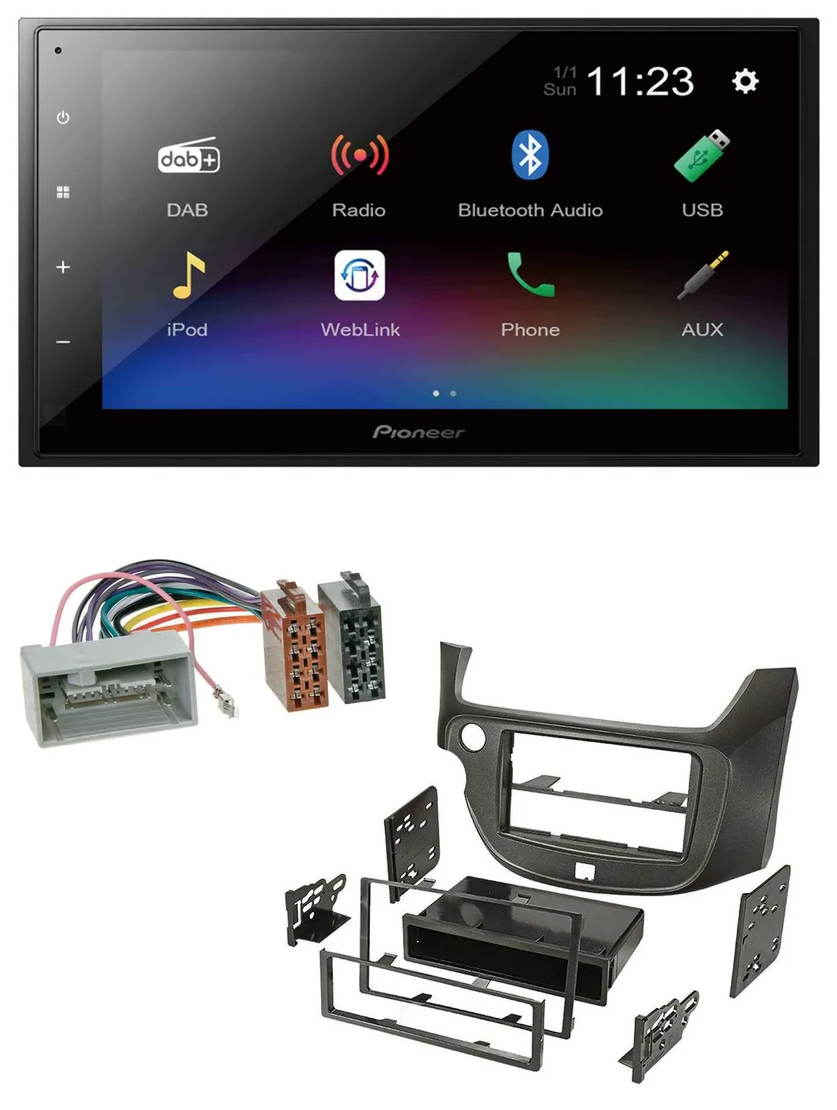 Pioneer USB Bluetooth DAB 2DIN MP3 Autoradio für Honda Jazz ab 09 dunkelgrau