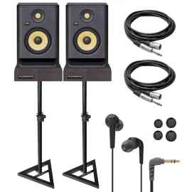 KRK Rokit RP5G5 5" Powered Studio Monitors Pair + Stands + XLR/TRS Cable Pack