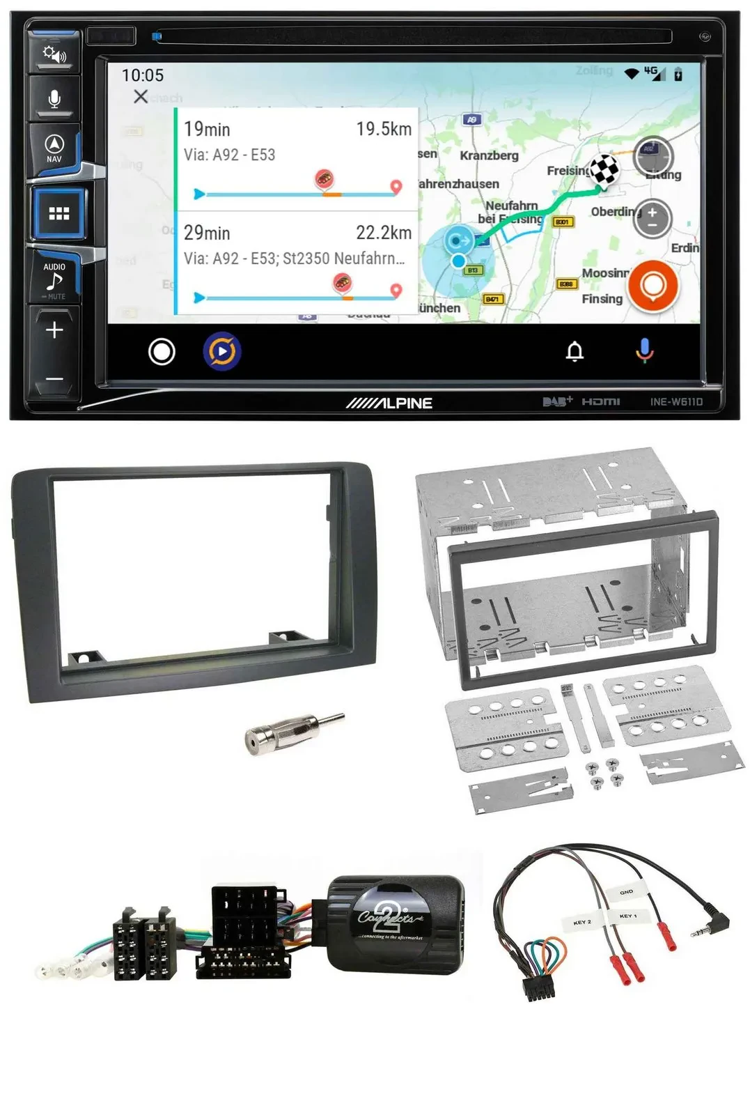Автомагнитола с навигацией для Fiat Idea (2006–2012) Alpine 2DIN Bluetooth, USB, DAB, TMC, серый