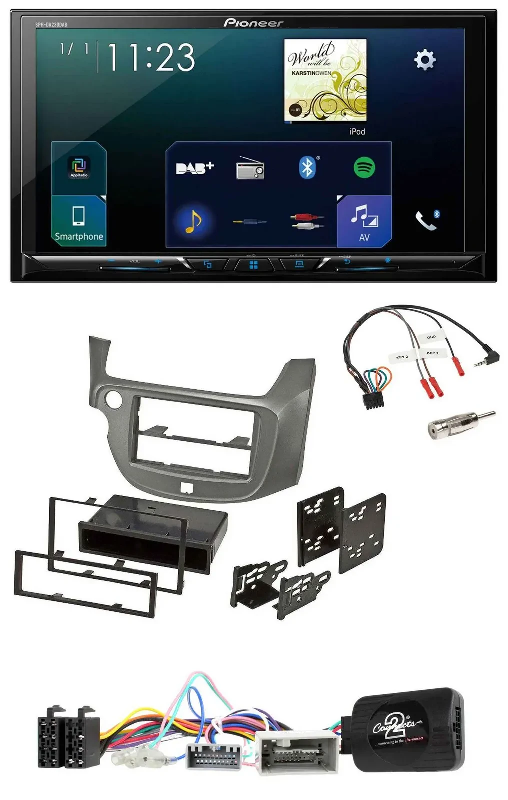 Автомагнитола Pioneer 2-DIN Bluetooth, USB, DAB, с поддержкой управления с руля, для Honda Jazz (с 2014), серебристая