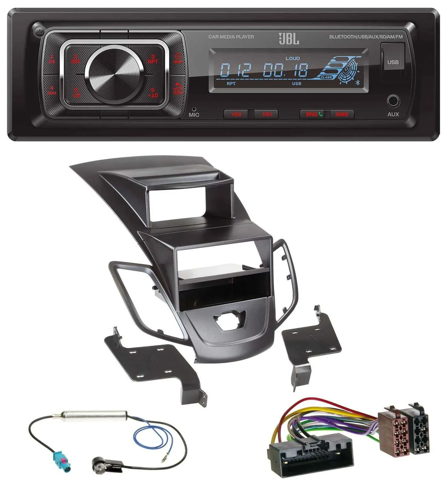 JBL SD AUX MP3 USB Bluetooth Autoradio für Ford Fiesta 10-17 Display schwarz